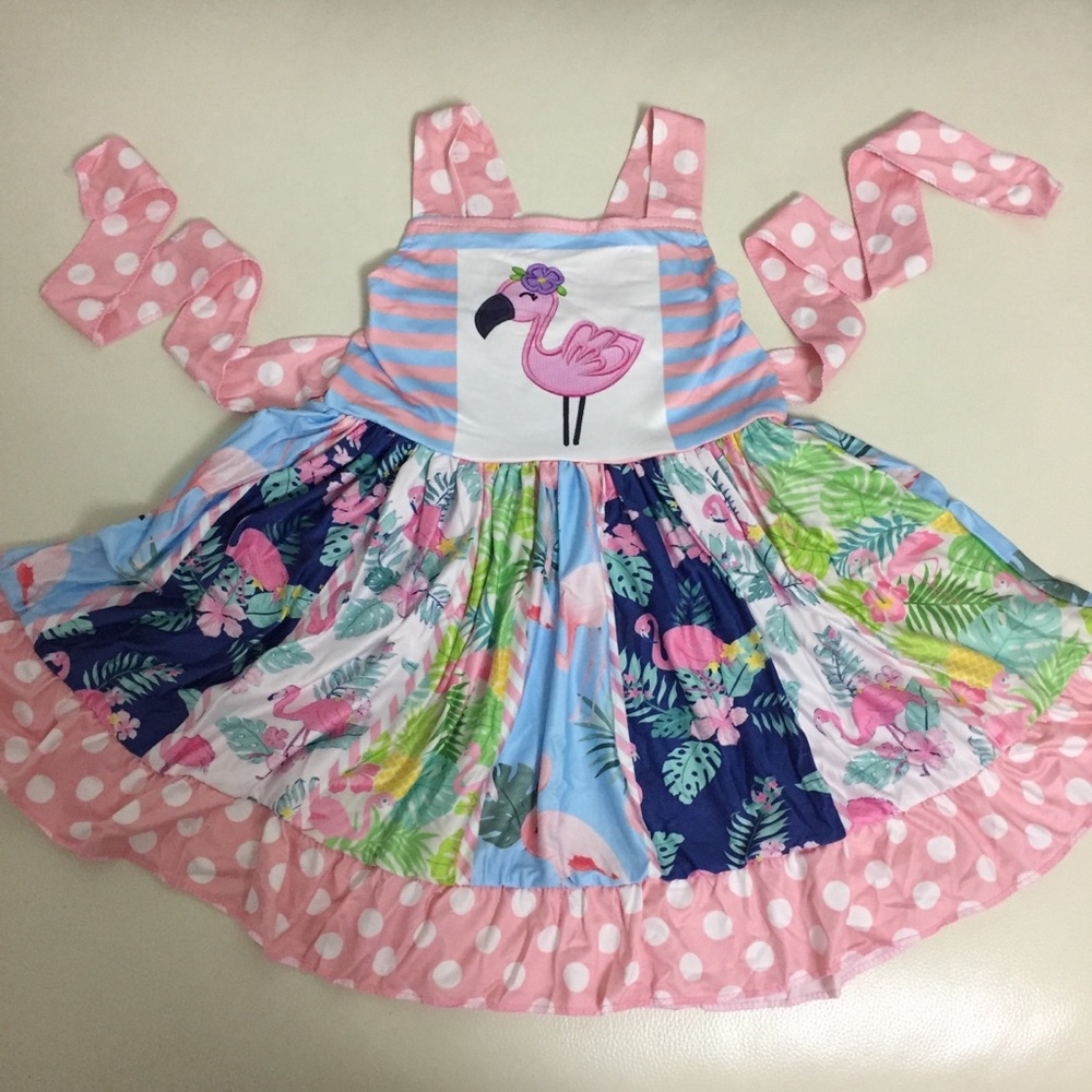 Girls Pink Flamingo Patchwork Sundress big twirl